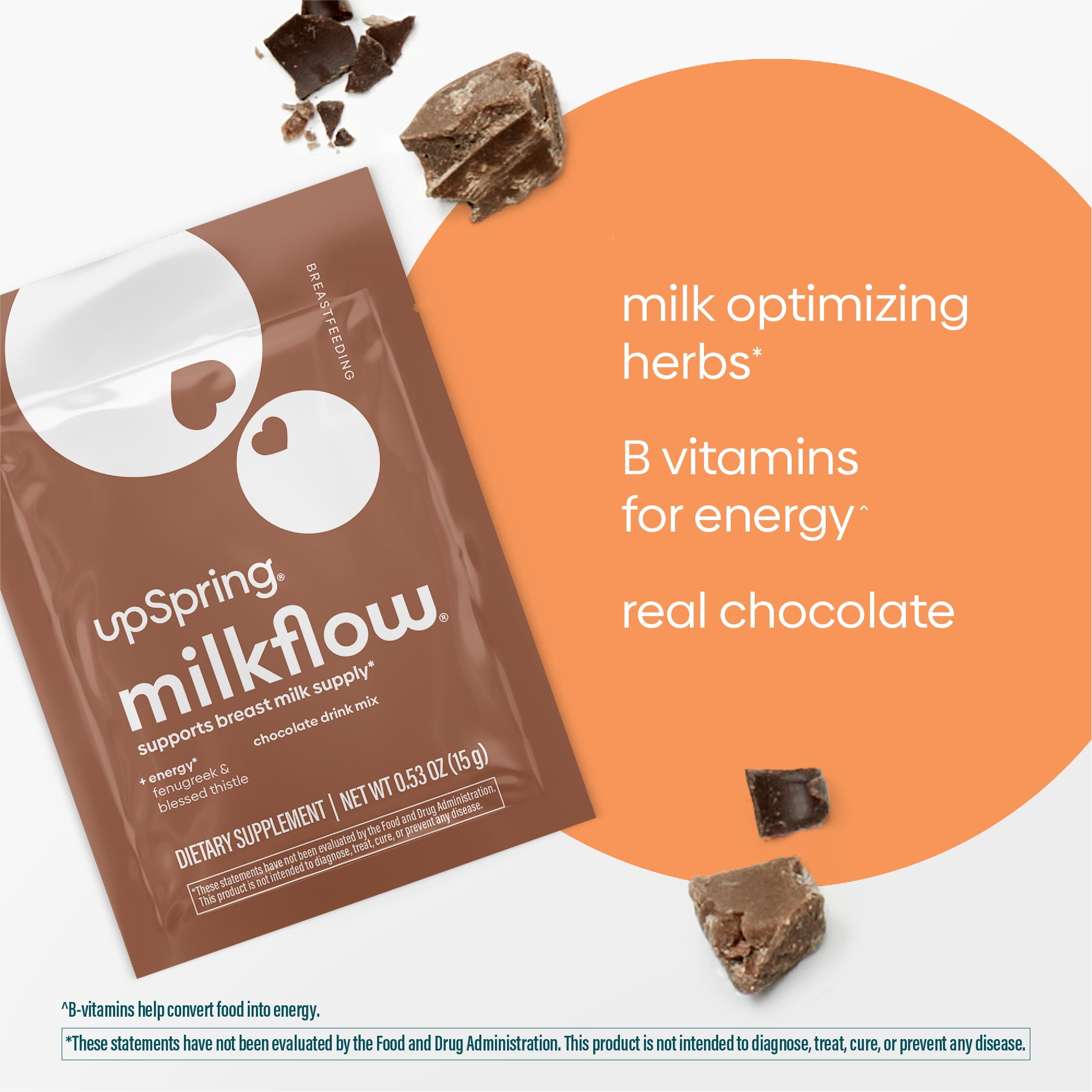 (2 pack) UpSpring Milkflow Fenugreek & Blessed Thistle Breastfeeding Drink Mix, Chocolate, 16 Count