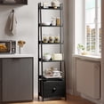 thumbnail image 6 of Tydimor 6-Tier Leaning Ladder Bookshelf with Removable Fabric Drawer, Black Oak Bookcase with Backboard Protection, Waterproof Anti-Scratch Storage Shelf for Living Room Bedroom Home Office, 6 of 8