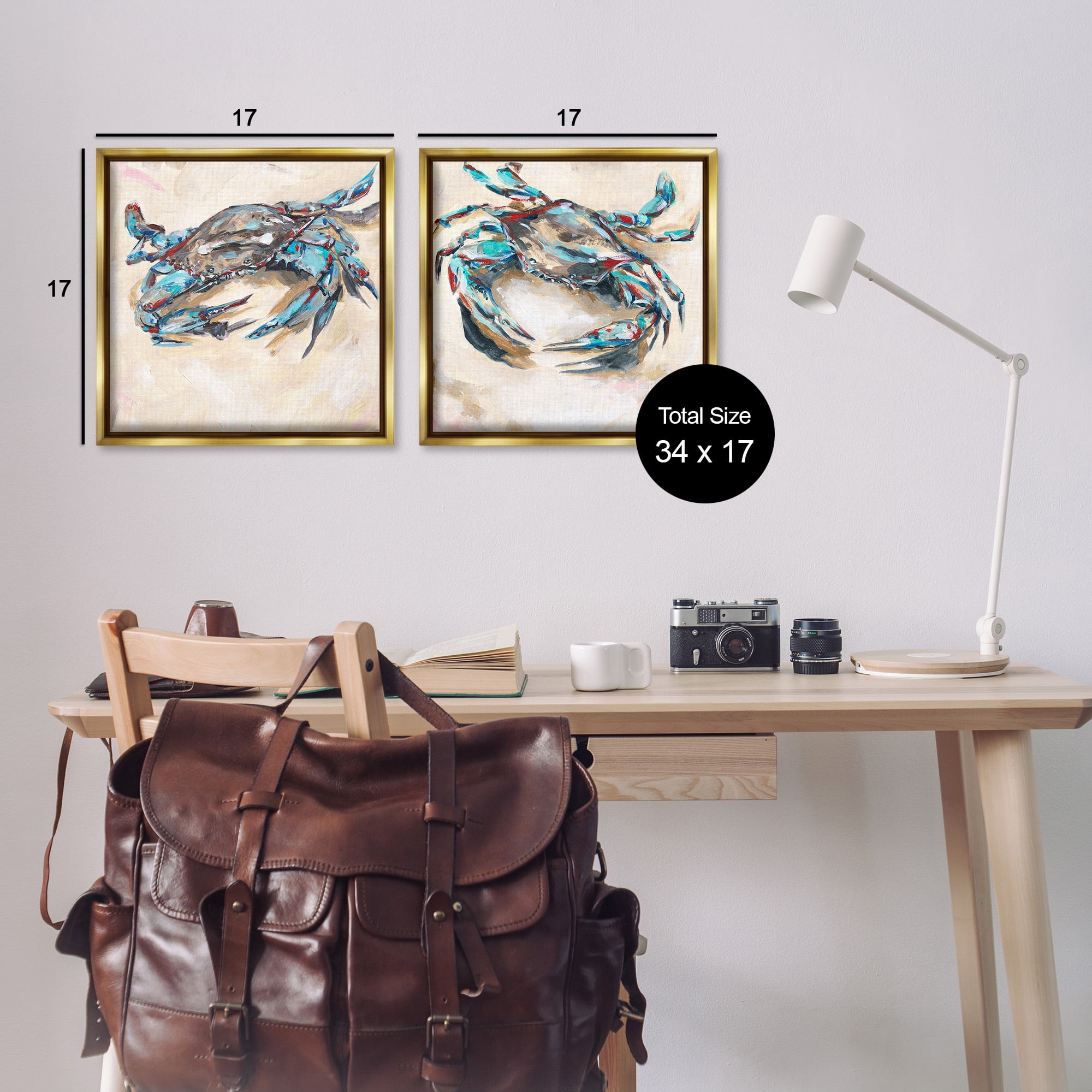 Stupell Industries Blue Crabs on Sand Animals & Insects Painting Gold Floater Framed Canvas Art Print Wall Art, 18 x 18, Set of 2