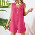 thumbnail image 4 of REALiKUN Women's Cotton Linen Shorts Romper Summer Loose Button Front V Neck Sleeveless Pockets Tank Jumpsuits, 4 of 8