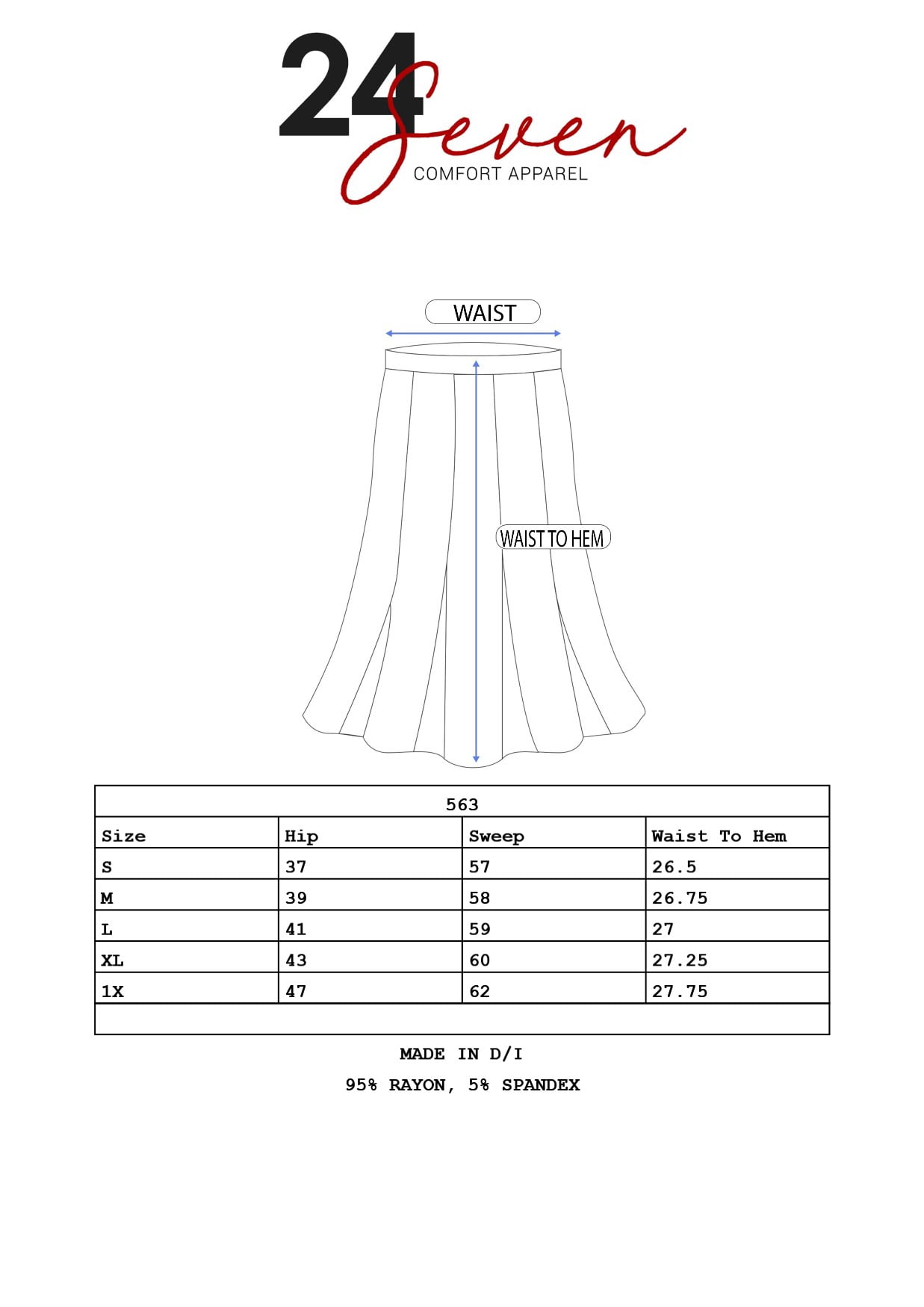 24/7 Comfort Apparel Womens A Line Elastic Waist Knee Length Skirt