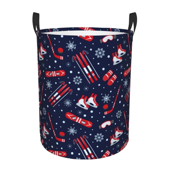 Balery Winter Skiing Snowflakes Cesta de ropa redonda con asas, impermeable, independiente, para ropa, juguetes, dormitorio y familia-Medium
