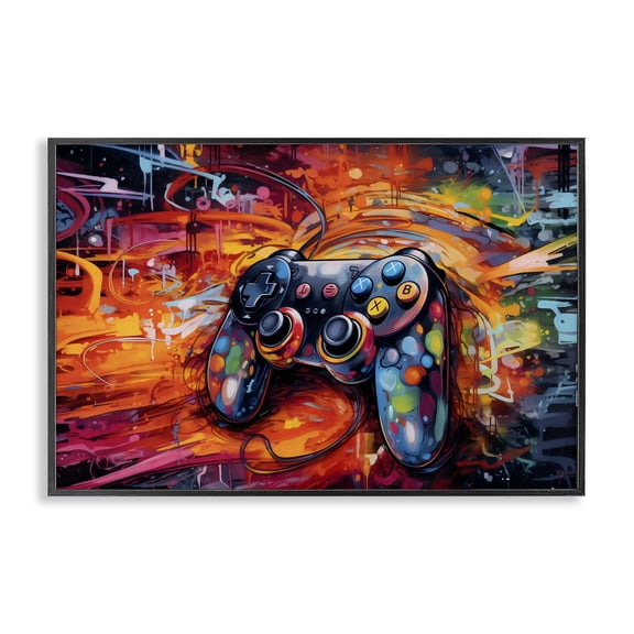 Stupell Industries Contemporary Gaming Swirl Controller Energy Black Framed Giclee Art, 18 x 12, by Creative Studio