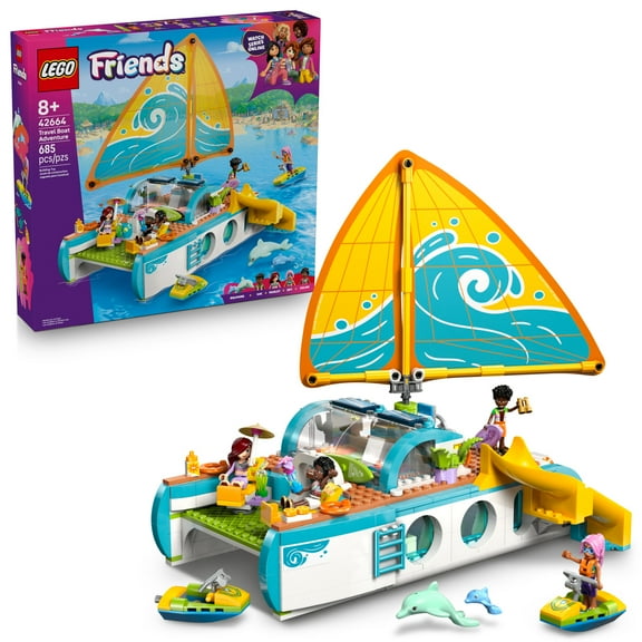 LEGO Friends Travel Boat Adventure Pretend Play Building Toy - Toy Boat Playset with Playful Dolphin Figurines and 4 Minidolls - Birthday Gift Idea for Girls and Boys, Ages 8 and Up - 42664