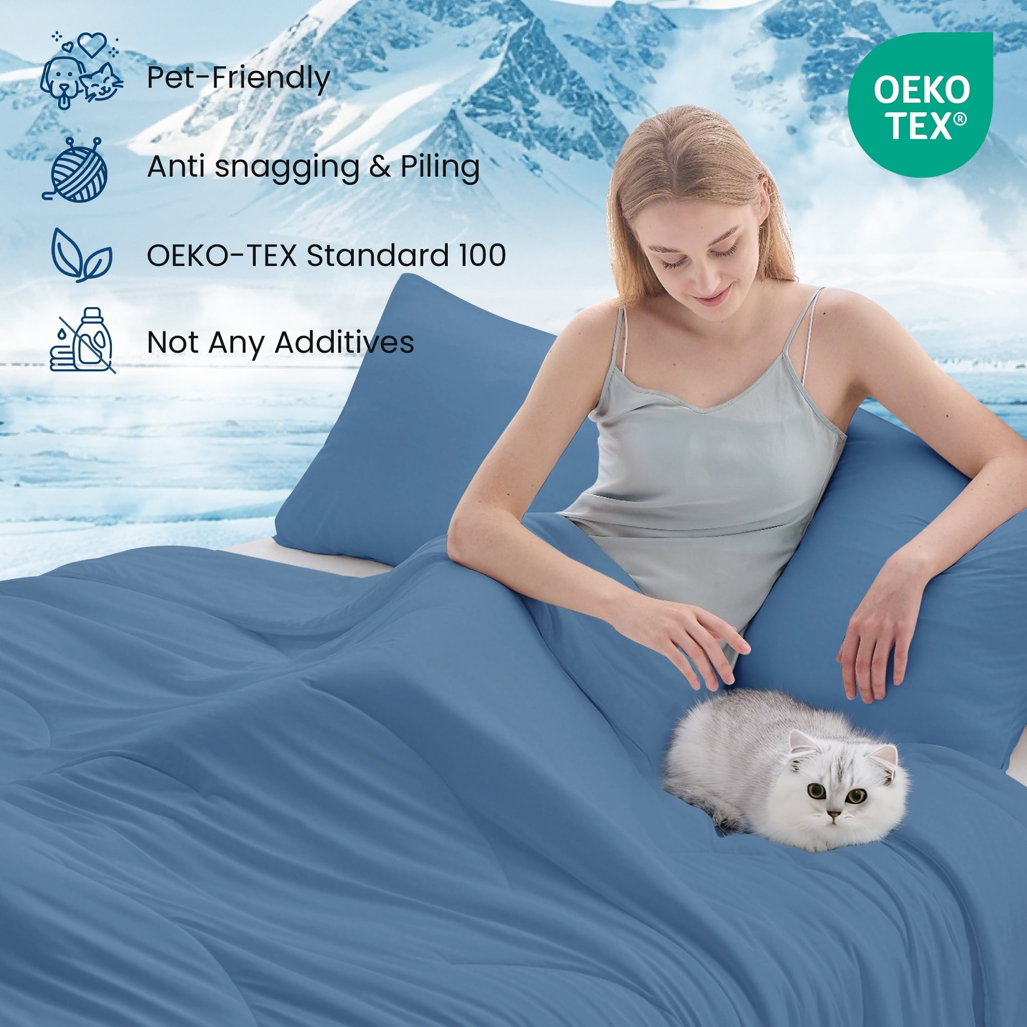 HOMTEC Cooling Comforter Twin/Twin XL Size, Q-MAX＞0.4 Cool Tech Blanket for Hot Sleeper, Lightweight Silky Smooth Bed Comforter, Blue