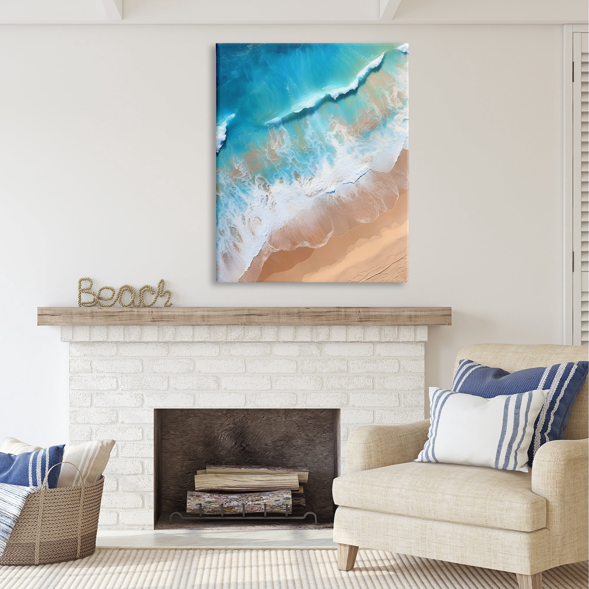 Stupell Industries Aerial Abstract Sea Waves Landscape Painting Gallery Wrapped Canvas Art Print Wall Art, 36 x 48