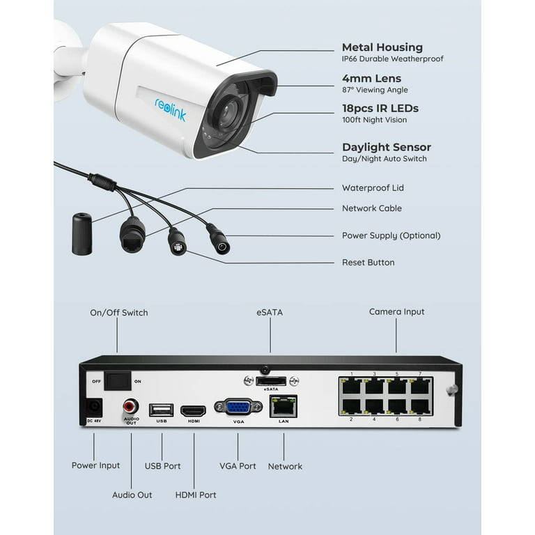 Reolink 4K Ultra HD Smart PoE Security Camera System, 4pcs Wired