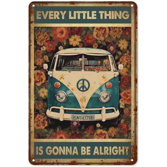 Hippie Rainbow Vintage Metal Tin Sign Wall Decor Colorful Retro Flower Power Plaque 8 x 12 Inch for Home Office
