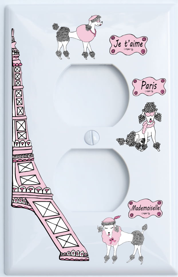 3dRose lsp_162268_6 Paris Eiffel Tower with Heart and Black Lace 2 Plug Outlet Cover