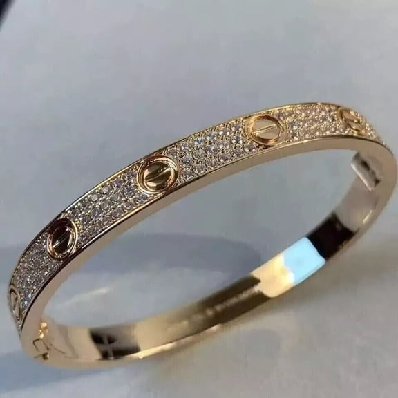 4Ct Round Cut Lab Created Diamond Bangle Bracelet 14K Yellow Gold Plated 7 INCH