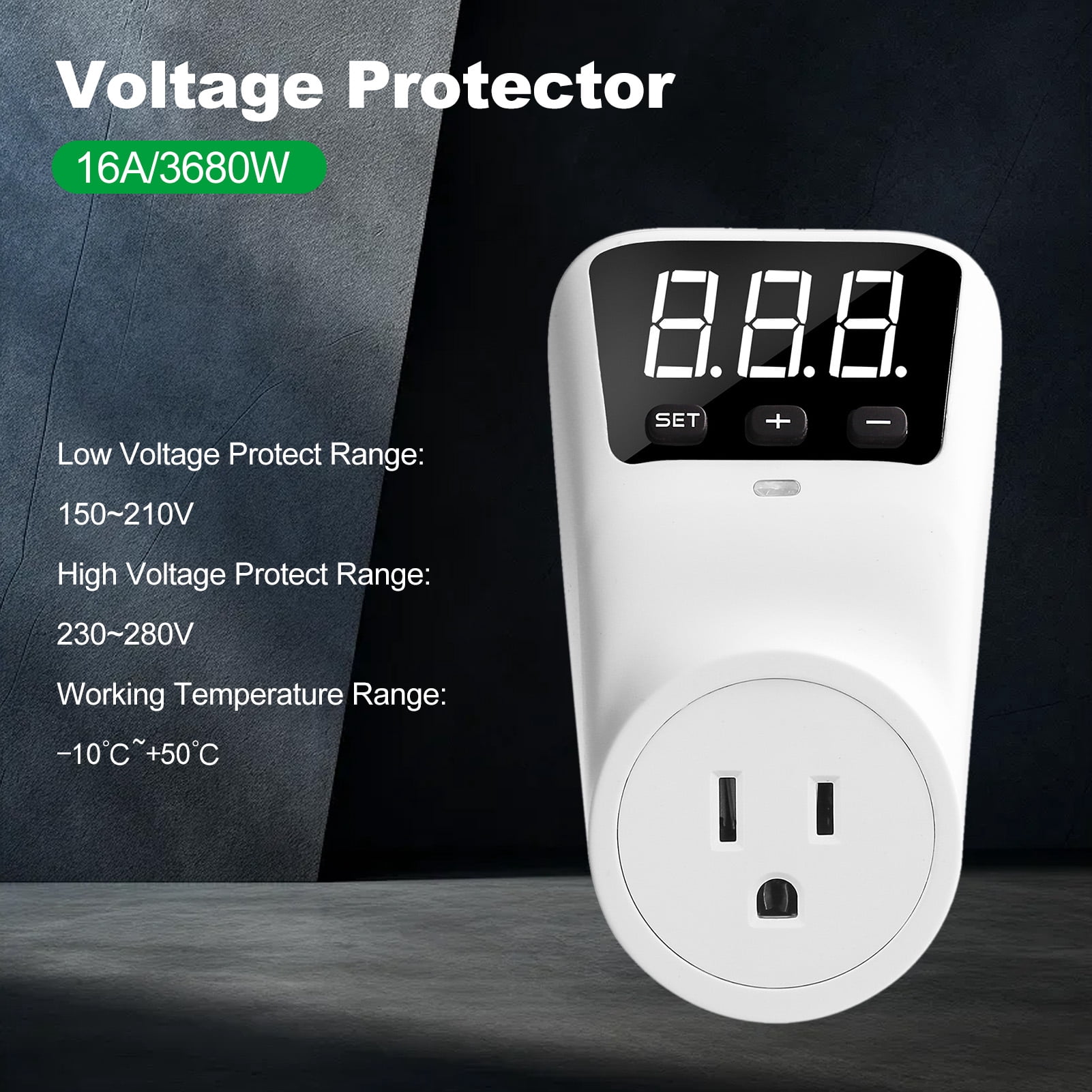 Digital Automatic Voltage Protector Socket 110V 16A LCD Display Power Surge Protector Socket Overcurrent Voltage Relay Protector Outlet