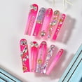 thumbnail image 3 of Handmade Press on Nails  with Bowknot Rhinestones  Reusable Fake Nails Square Nail L, 3 of 6
