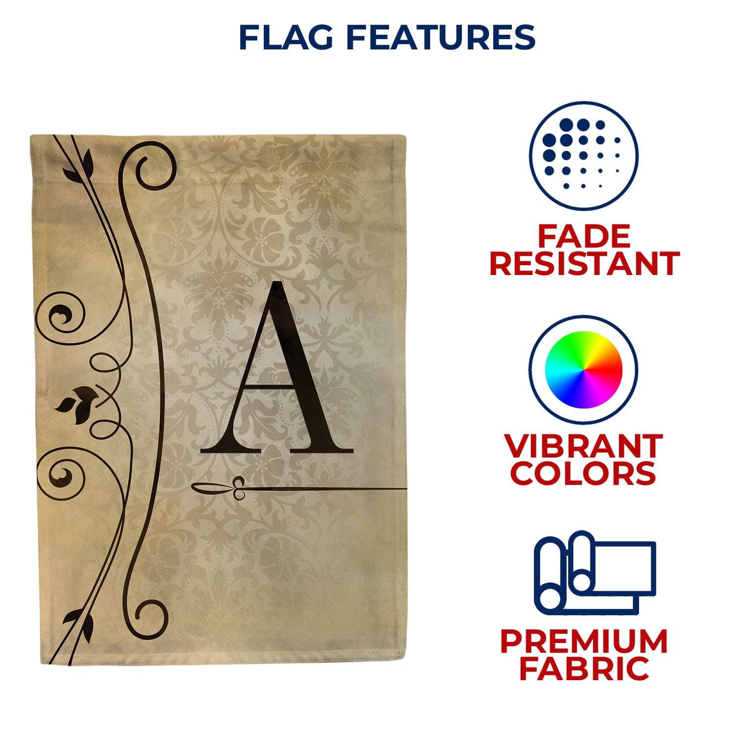 America Forever Fancy Scroll Monogram A House Flag, 28 x 40 inch Double Sided, Elegant Letter A Flag, Decorative Scroll Design, Personalized Initial Yard Art, Housewarming Gift