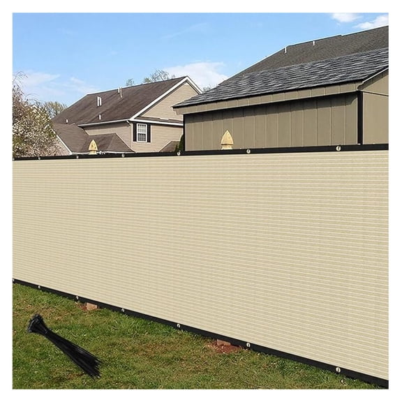 4'x64' Privacy Fence Screen Windscreen with Copper Grommets, Fit for Fence and Residential Garden Outdoor 90% UV Blockage, Cable Zip Ties Included (Beige)