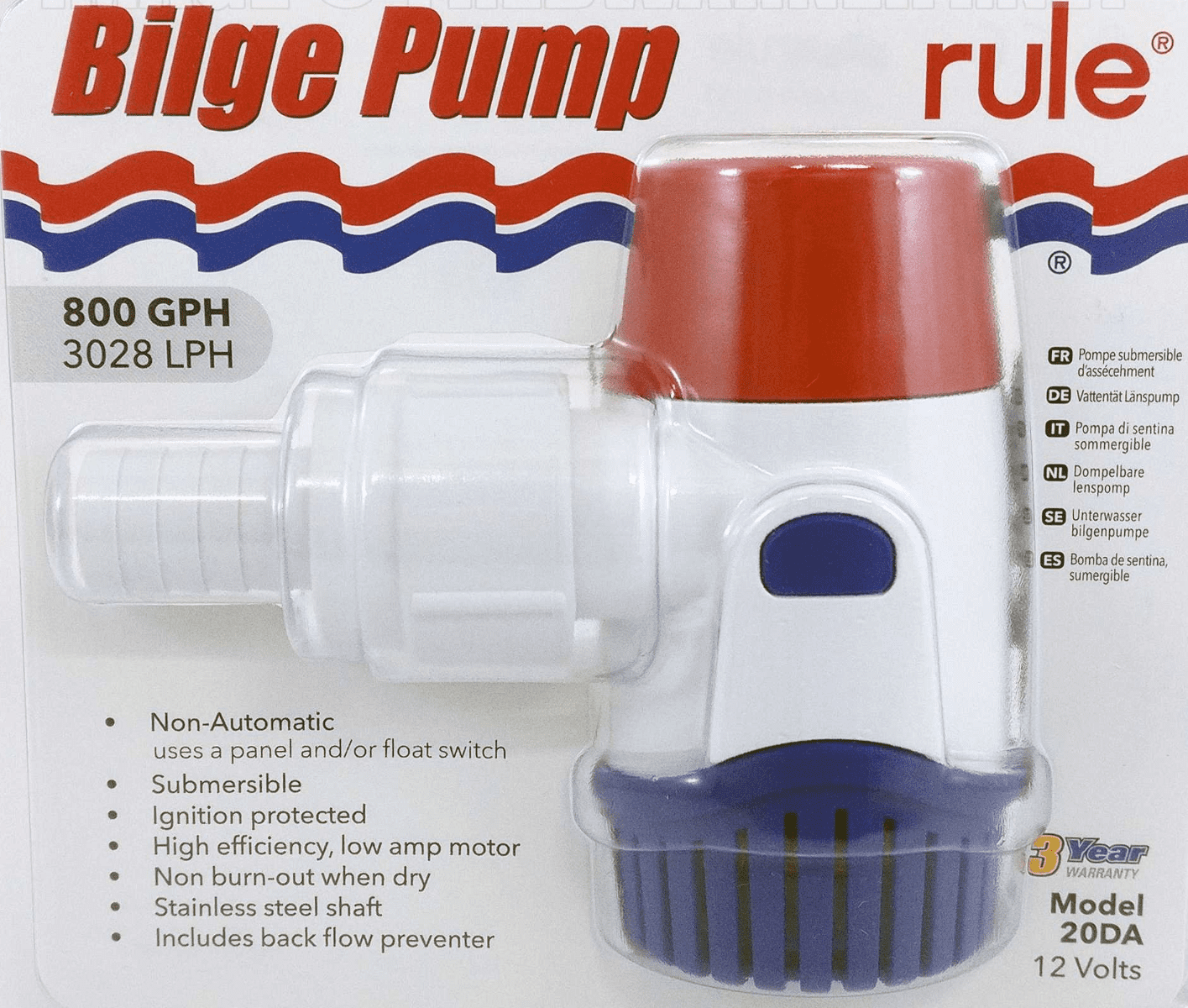 Rule 25DA Bilge Pump 500 GPH 12 Volt 25728