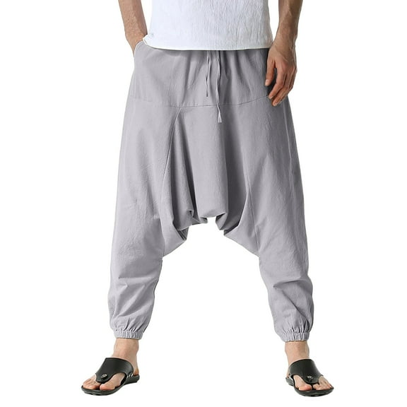 MIXUE Mens Cargo Pants Solid Color Casual Summer Loose Drawstring Mid Waist Yoga With Pockets Sweatpants for Men Streetwear,Gray,L