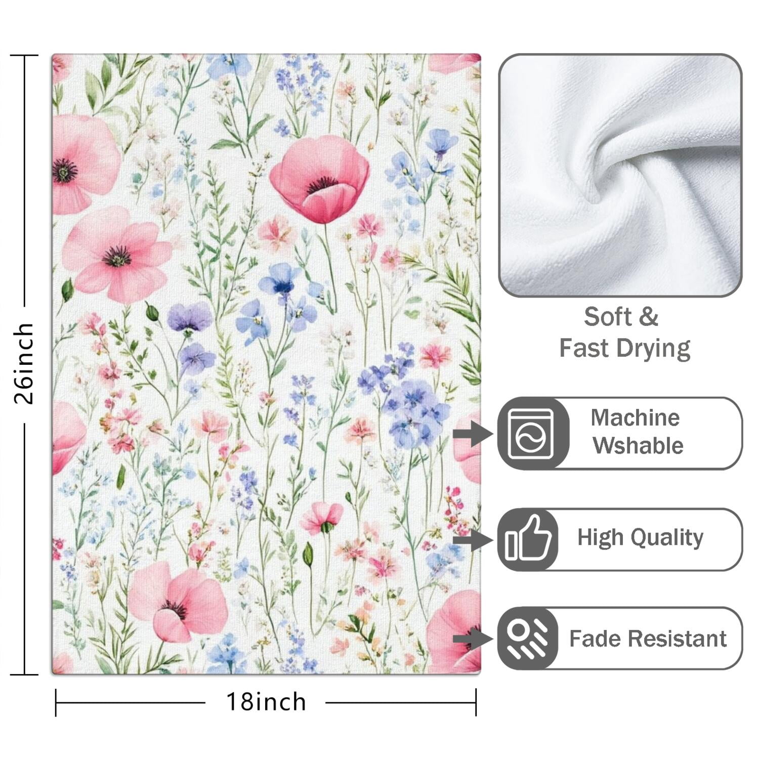 2 Pcs Funny Kitchen Towels,Pioneer Flower Microfiber Dish Towels,Kitchen Tea Towels,Kitchen Towel Set (18" X 26")