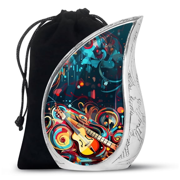 PARHUS Swirling Guitar Memorial Urn, Teardrop Urn for Ashes Adult Male, Cremation Urns for Women, Funeral Urns for Human Ashes Adult, Decorative Urns, Large Urns for Human Ashes Adult 10 Inches