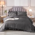 thumbnail image 5 of DNG Creations 5 Piece Vintage Ruffle Pattern Comforter Set Premium Ultra Soft 550 GSM All Season ( King/Cal King Size ) 100% Egyptian Cotton Solid Dark Grey Colour, 5 of 8