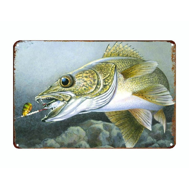 outdoor sports fishing marina decor beach lake house metal tin sign vintage  style reproduction 12 x 8 inches 