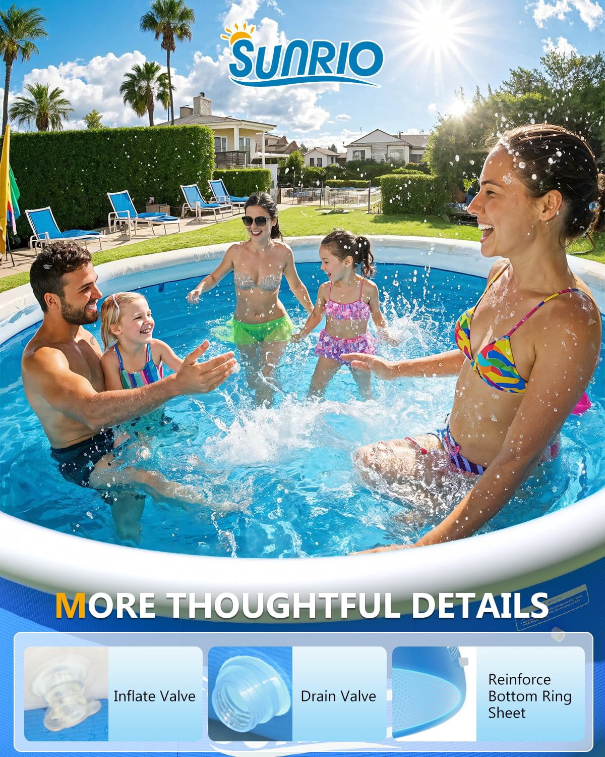 Sunrio Inflatable Above Ground Swimming Pool, Round Top Ring, Easy Set Up Outdoor, 10' x 30"