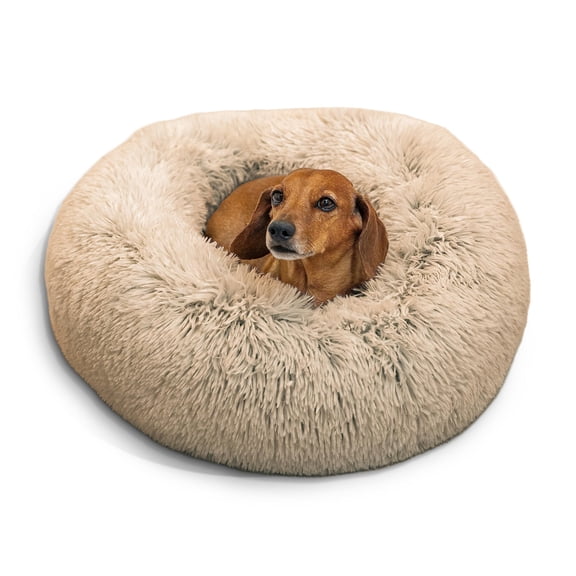 Best Friends by Sheri - Abrazador de rosquillas de piel sintética de lujo Shag (varios tamaños), cama con cojín redondo para gatos y perros con forma de rosquilla, con relieve ortopédico, se calienta