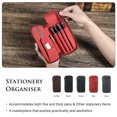 thumbnail image 6 of Hiram Genuine Leather Pencil Case with 4 Slots, Handmade Multifunctional Zipper Fountain Pen Bag, Student Stationery Pen Box (Red), 6 of 9