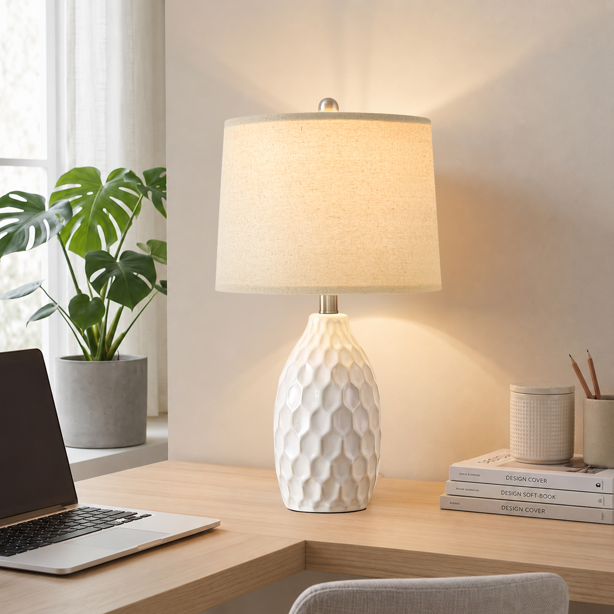 Oneach Modern Table Lamps, Ceramic, 21.5 Inches, Set of 2, White photo 8