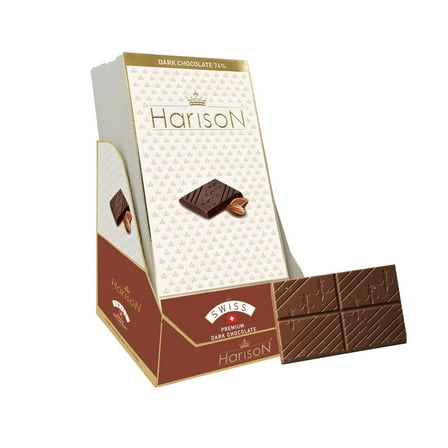 Harison Dark Chocolate Bar 74% Cocoa 3.5 oz – Premium Swiss Made Chocolate, Pack of 10