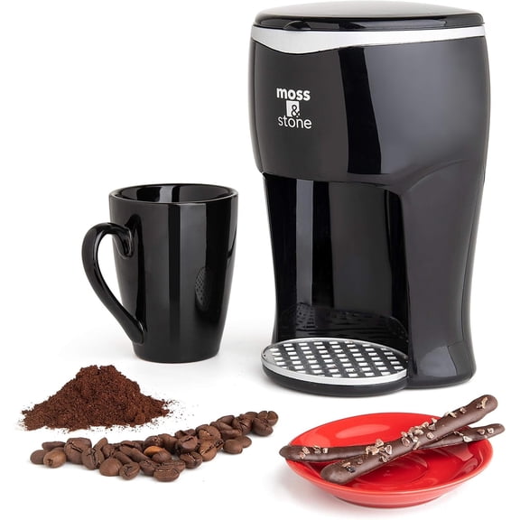 Moss & Stone Mini Drip Coffee Maker with Mug, Small Coffee Pot, One Cup Coffee Machine (1 Drip & 4oz Mug)