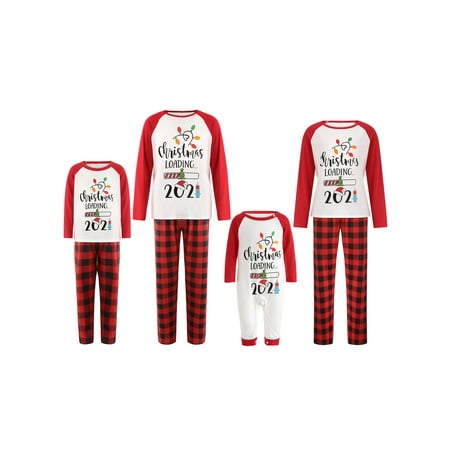 

Cute Family Parent-child Pajamas Christmas Letter Raglan Tops and Plaid Trousers Home Clothes Set