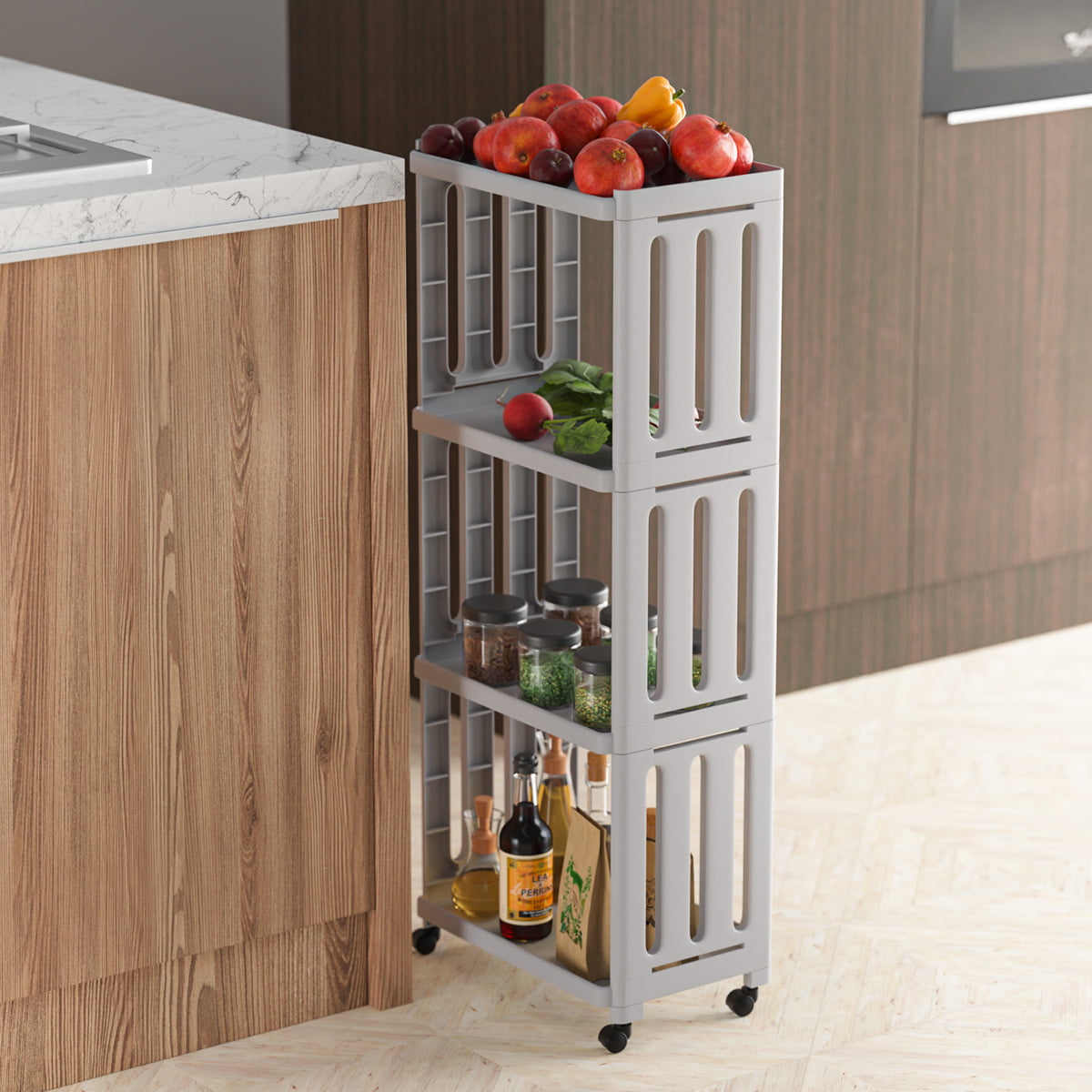 Details about   3/4 Tier Utility Rolling Storage Trolley Cart Slim Slide Organizer with Wheels 