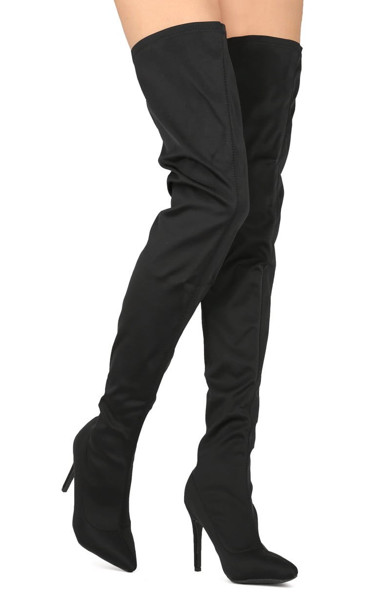 stretch fabric thigh high boots