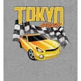 thumbnail image 2 of Car Fanatic - Tokyo Speed Racing Flag and Yellow Car Adult Heather Gray Crew Neck Short Sleeve Tee-Medium, 2 of 2