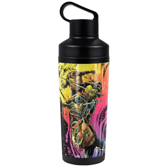 Teenage Mutant Ninja Turtles TMNT Official Gradient Group Splash 18 oz Insulated Water Bottle, Leak Resistant, Vacuum Insulated Stainless Steel with 2-in-1 Loop Cap