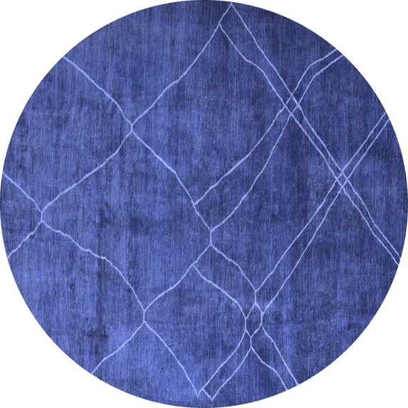 Ahgly Company Machine Washable Indoor Round Abstract Blue Modern Area Rugs, 3' Round