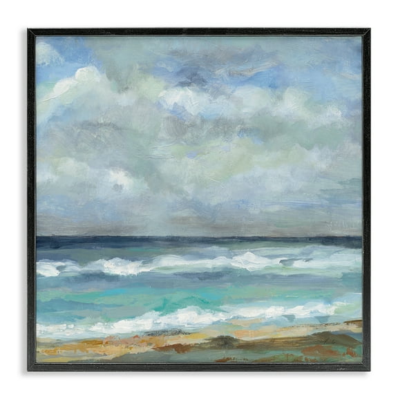 Stupell Industries Summer Seashore Waves Nautical & Beach Painting Black Framed Art Print Wall Art, 12 x 12