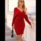 thumbnail image 4 of Vestido Ajustado de Larga para Mujer, Cuello en V, Punto , Aberturas Laterales y Cinturón. Vino Tinto XL, 4 of 10