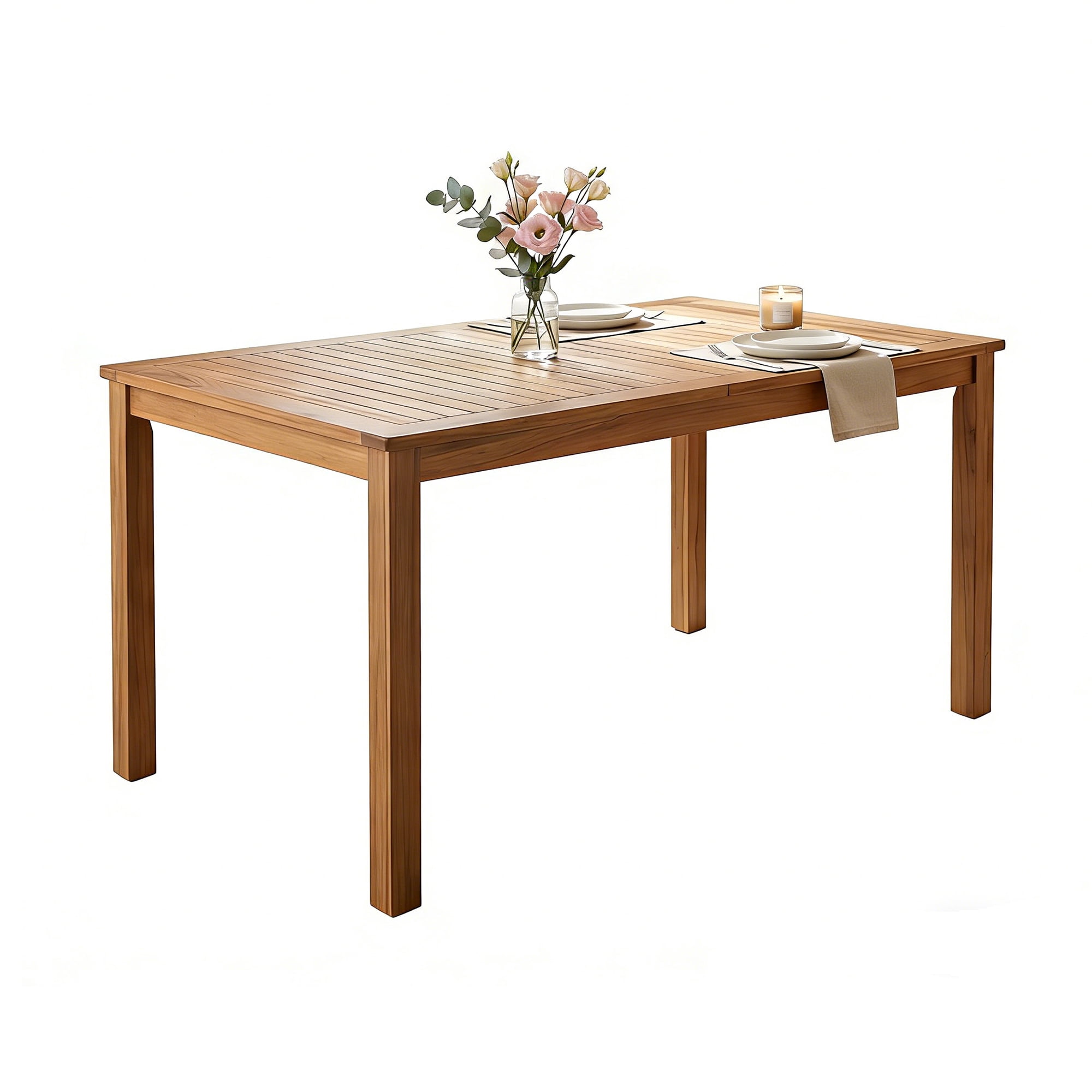 Rectangular Wooden Dining Table, 67 Inch L Outdoor Patio Table for Backyard Garden, Natural
