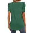 thumbnail image 5 of Womens Summer Shirt V Neck Casual Tshirts Puff Sleeve Tops for Women Solid Color XS-3XL Hort-Sleeved Top With Pleated Seams And V-Neck Design Green M, 5 of 5