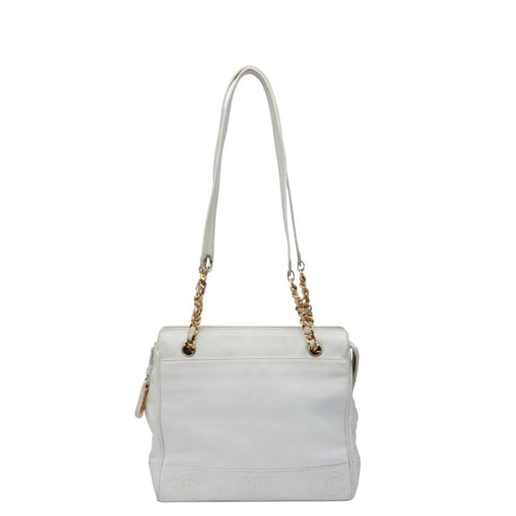 Pre-Owned CHANEL Triple Coco Mark Chain Shoulder Bag in White Caviar Skin for Women (Good)