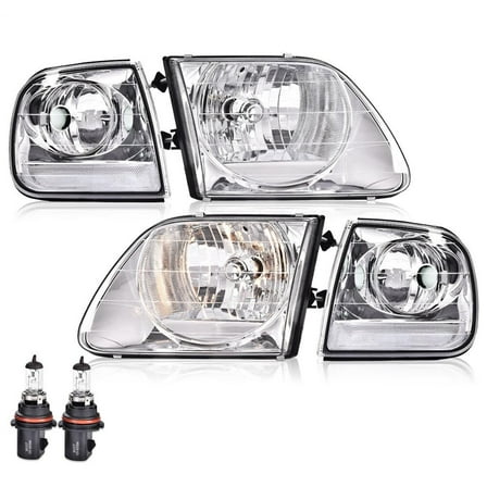 Clear Chrome Headlights & Corner Lights Fit For 1997-2003 Ford F150 Expedition