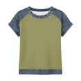 thumbnail image 6 of Womens Short Sleeve Waffle Knit Top Denim Trim, Raglan Sleeve Summer Round Neck Tees Casual Layered Look T-Shirts for Daily Wear Soft Jean Inspired 2026 Fashion, 6 of 7