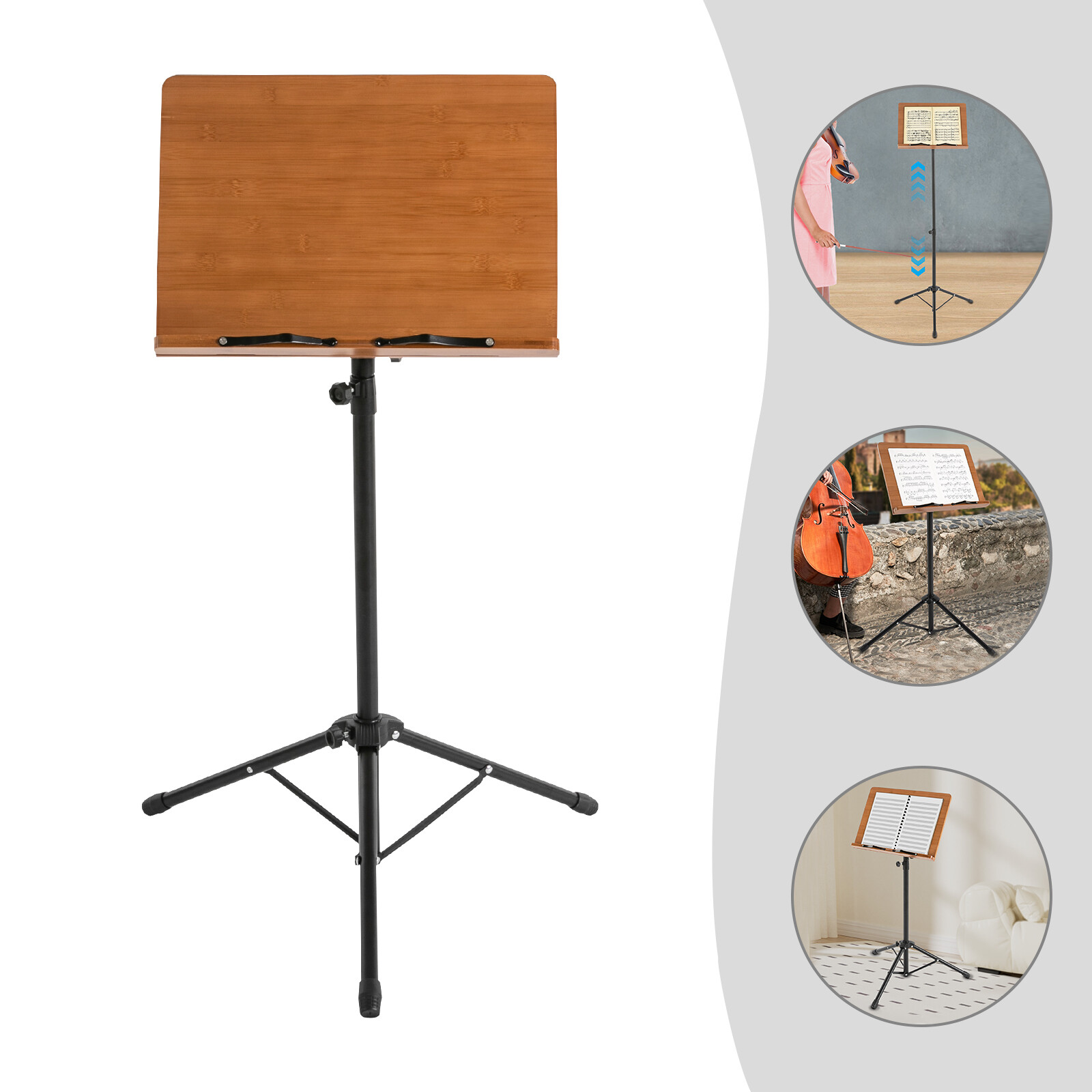 Sheet Music Stand & Professional Music Stand , 70cm-190cm Adjustable Music Shelf Foldable, with Wide Wooden Bookplate, for Instrumental Performance & Band & Travel