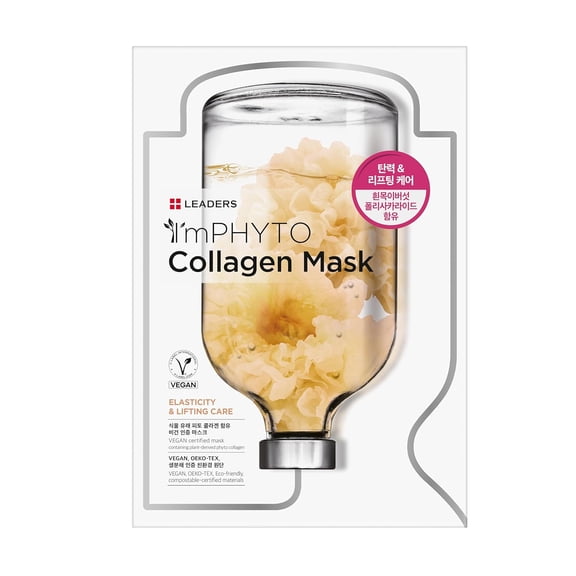 I'MPHYTO Leaders Facial Mask 10 Sheet Collagen Vegan Mask | Plant-Derived Collagen | Elasticity & Lifting Skin Care | Certified Vegan | Intensive Hydration | Natural Cellulose Sheet