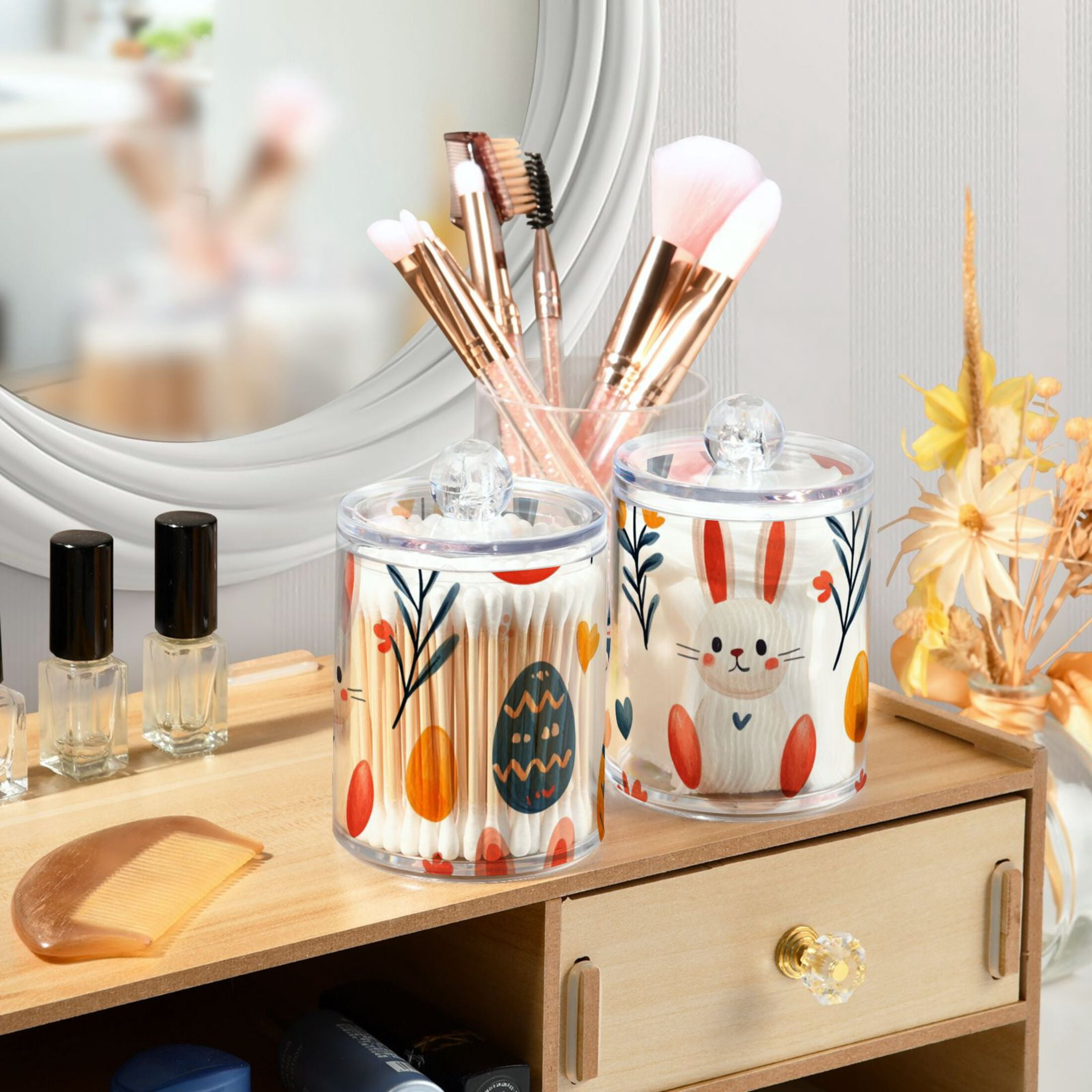 Ckdifva Easter Eggs with Rabbits Storage Jar with Lid Acrylic Organization Storage Containers Set of 4