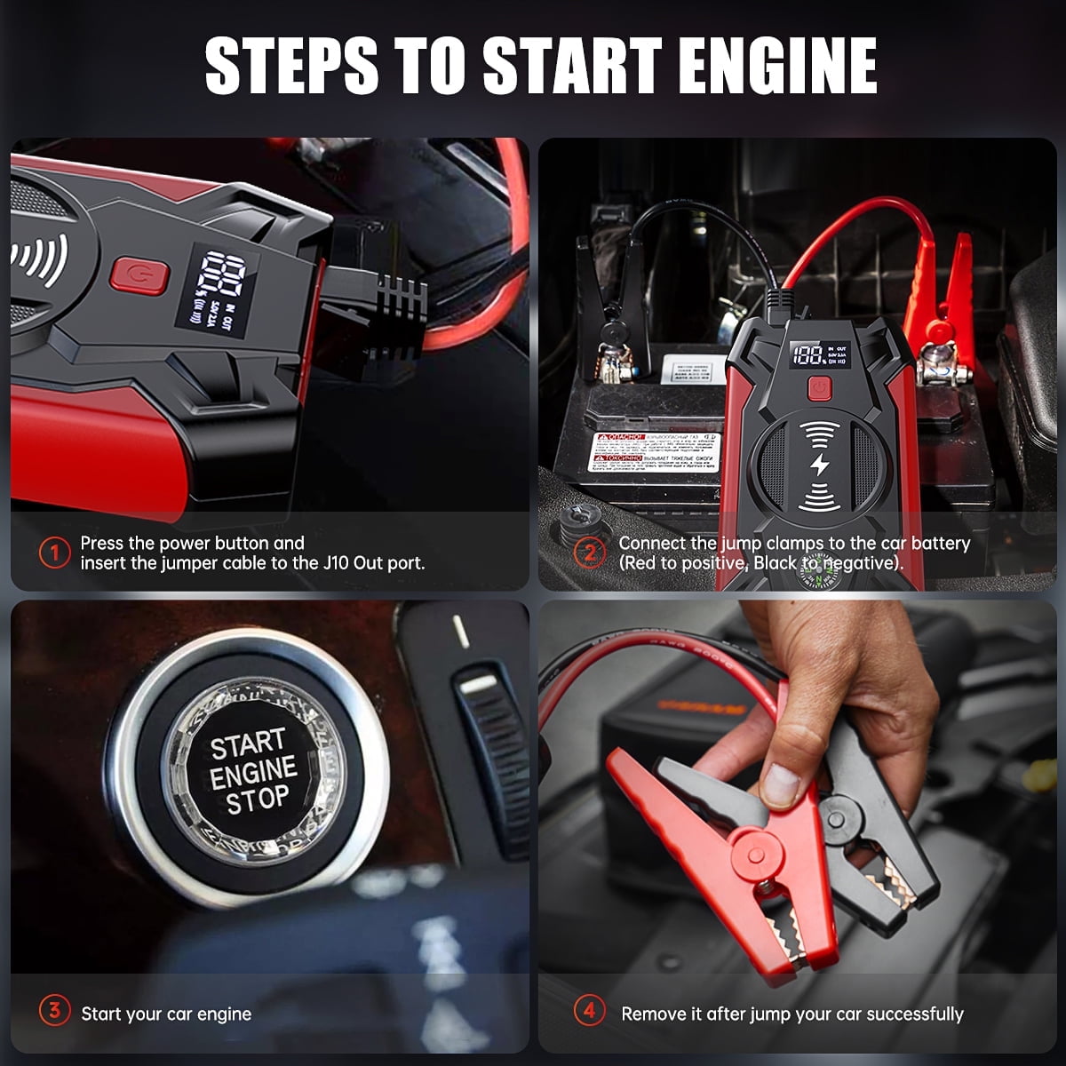 Portable Car Jump Starter 4000A Peak 39800mAH Battery Jump Starter, Up to 8.0L Gas or 6.5L Diesel, 12V Auto Battery Booster with Wireless Charging & LCD Display, 4 LED Modes, Power Bank Charger