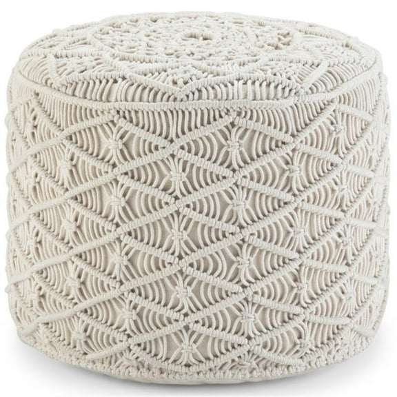Trent Home Boho Round Macrame Pouf in Natural Cotton