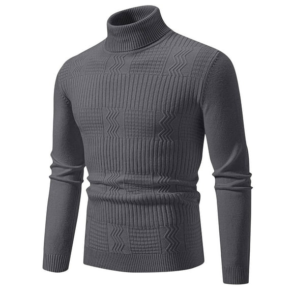 WAENQINLA Men's Turtleneck Pullover Tops Long Sleeve Ribbed Winter Sweaters Slim Fit Casual Knitwear Pullovers Dark Gray XXXL