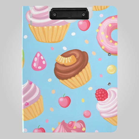 Sweet Donuts Cupcakes Candies Foldable Binder Folder Clipboard with Pen Slot Double Clips A4 Size File Storage